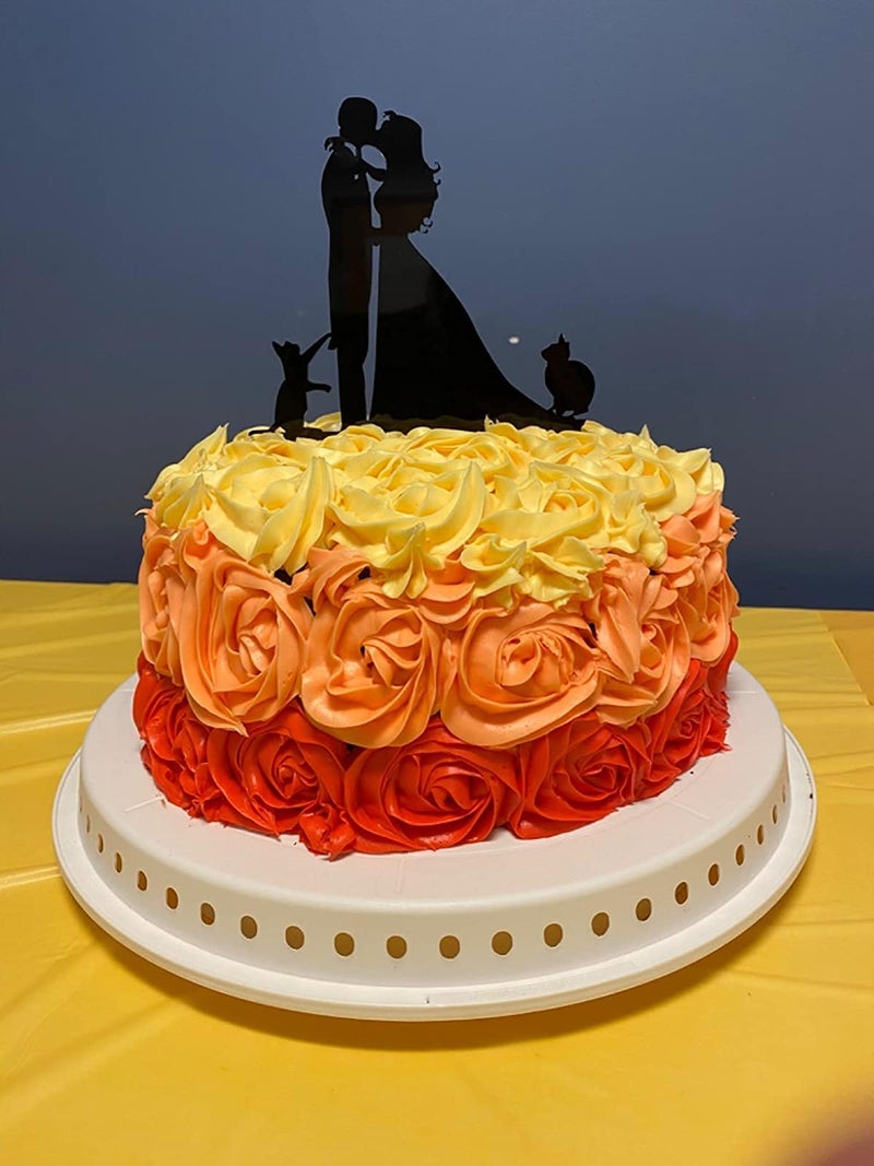YAMI COCU Wedding Cake Toppers Cats Black Acrylic Cake Topper of Engagement and Wedding with Bride and Groom - Image 2