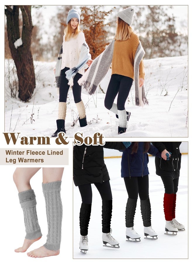 Chuarry Winter Fleece Lined Leg Warmer for Women Knit Long Boot Socks Double Layer Skating Warmth(Black, White, Dark Gray, Light Gray, Wine Red, Light Khaki,6 Pairs) - Image 5