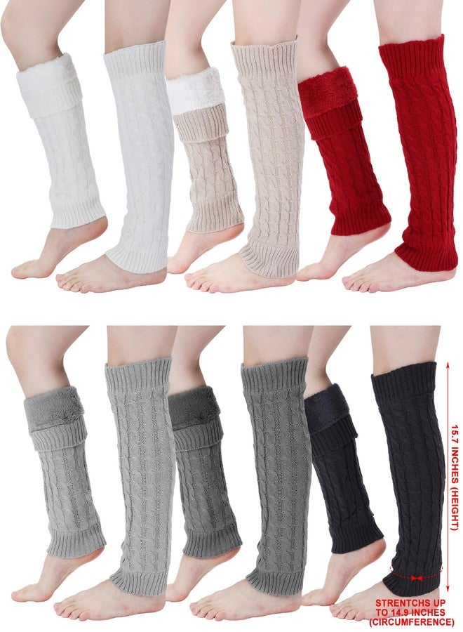 Chuarry Winter Fleece Lined Leg Warmer for Women Knit Long Boot Socks Double Layer Skating Warmth(Black, White, Dark Gray, Light Gray, Wine Red, Light Khaki,6 Pairs) - Image 2