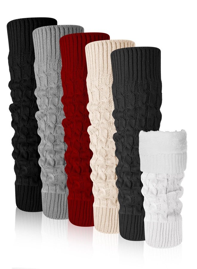 Chuarry Winter Fleece Lined Leg Warmer for Women Knit Long Boot Socks Double Layer Skating Warmth(Black, White, Dark Gray, Light Gray, Wine Red, Light Khaki,6 Pairs) - Image 1