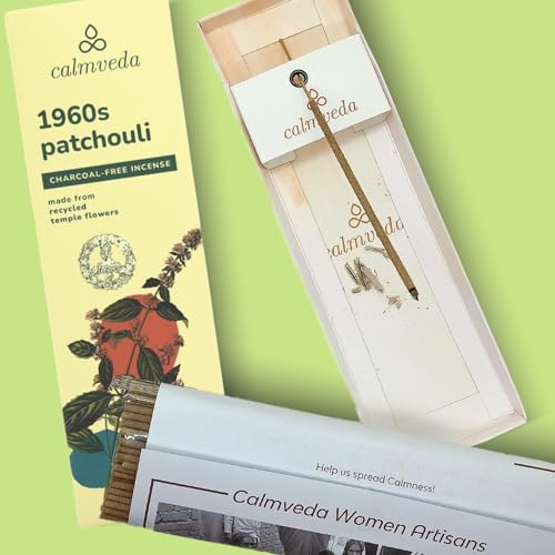 Calmveda 1960s Patchouli Incense Sticks Pack - (80 Sticks) Charcoal Free Incense, Made from Upcycled Flowers | Organic Incense Sticks Non Toxic | Relaxation Pachouli Incense for Calming - Image 4