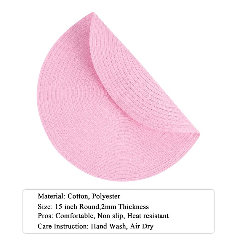 SHACOS Round Braided Placemats Set of 4 Washable 15 inch Round Table Mats for Dining Table Place Mats Home Wedding Party Decor (Pink, 4) - Image 2