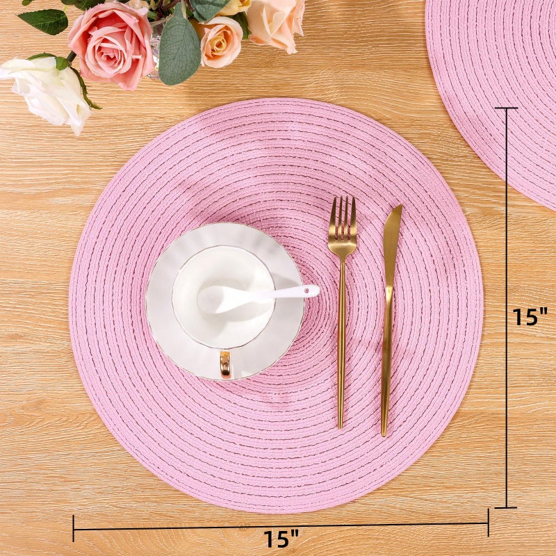 SHACOS Round Braided Placemats Set of 4 Washable 15 inch Round Table Mats for Dining Table Place Mats Home Wedding Party Decor (Pink, 4) - Image 4
