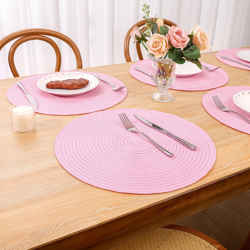 SHACOS Round Braided Placemats Set of 4 Washable 15 inch Round Table Mats for Dining Table Place Mats Home Wedding Party Decor (Pink, 4) - Image 5