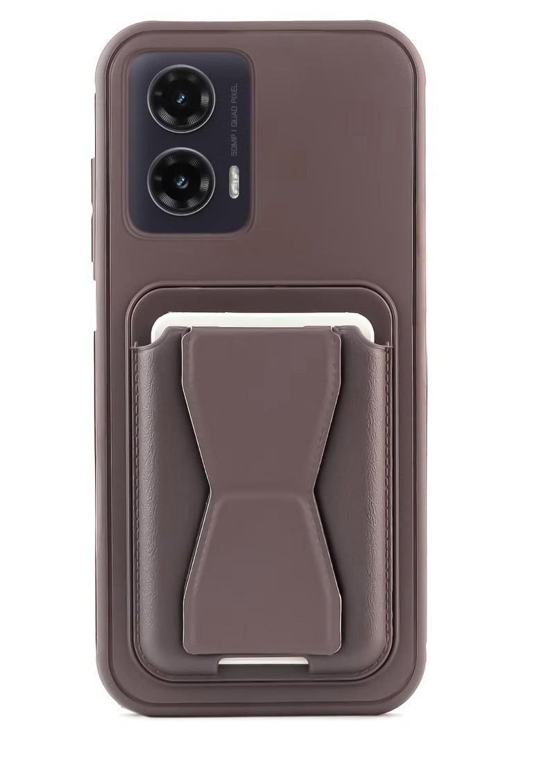 Leather back cover with card wallet Foldable Shockpoof Case compatible with Motorla Moto G35 (Dark Brown)