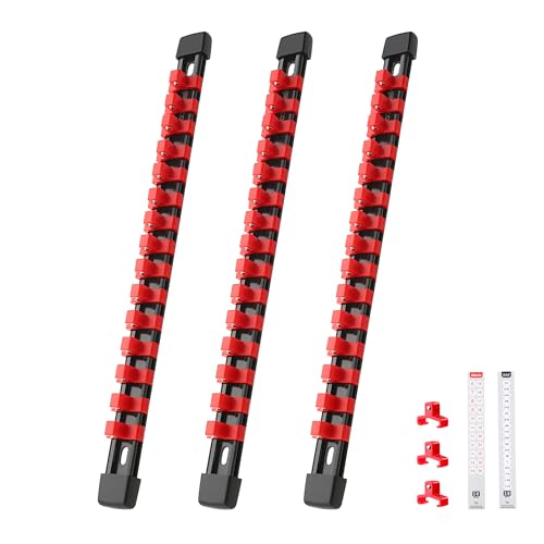 Reniteco 3Piece Socket Organizer 38Inch Drive x 45 Clips Heavy Duty ABS Socket Holder with Removable End Caps Premium Socket Rail for Tool Box Drawer - Image 1