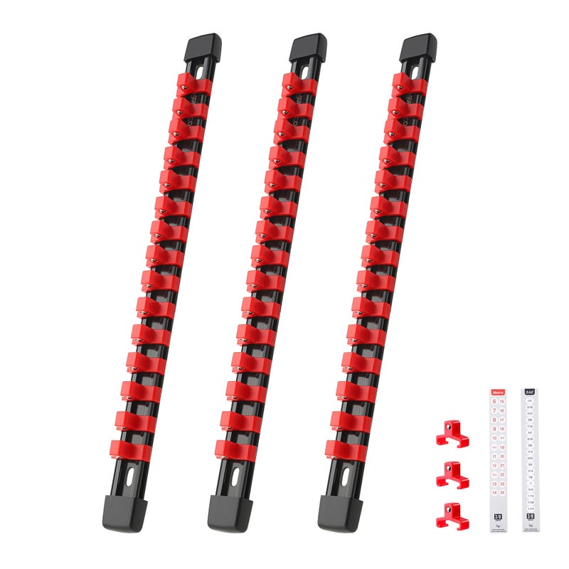 Reniteco 3Piece Socket Organizer 38Inch Drive x 45 Clips Heavy Duty ABS Socket Holder with Removable End Caps Premium Socket Rail for Tool Box Drawer - Image 3