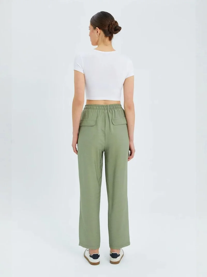 MixRay Sage Green Mixray High Waist Carrot Fit Pants with Drawstring Waist for Women | Best Price UAE