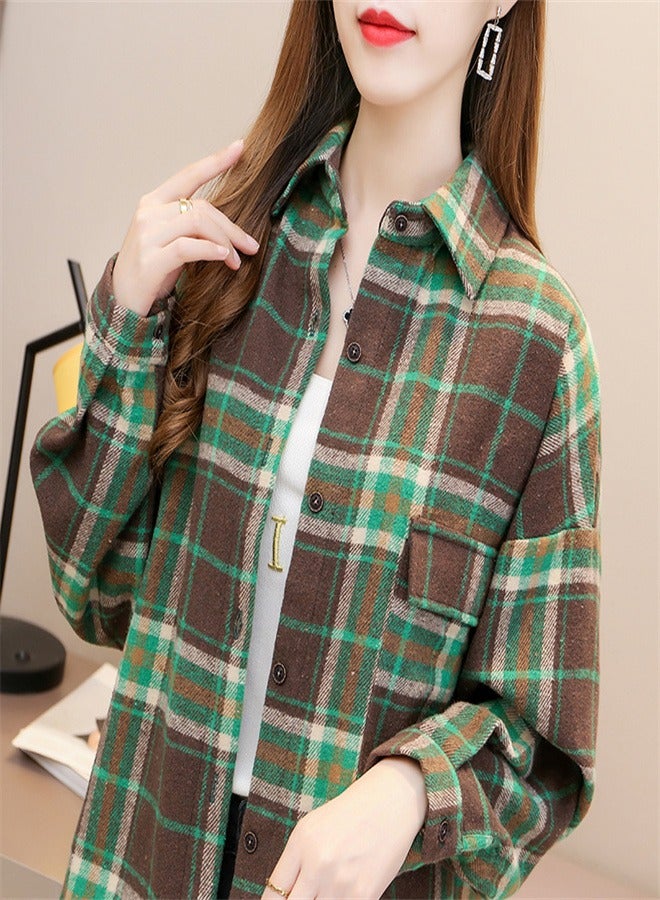 Women's Plaid Button Down Multicolor Wool Shirt - Image 1