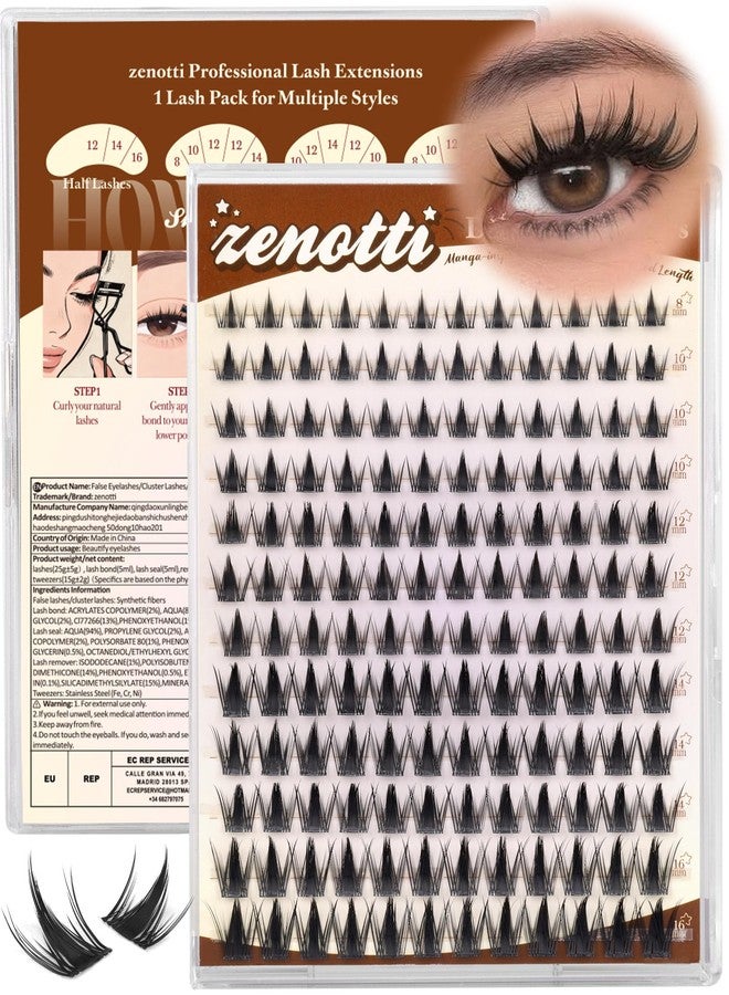 zenotti Manga Lash Clusters Natural Anime Lash Clusters with Spikes Fairy Cluster Eyelash Extensions Wispy Spiky Cosplay Individual Lashes with Invisible Band C Curly Doll Lash Extension 8-16MM by zenotti - Image 1