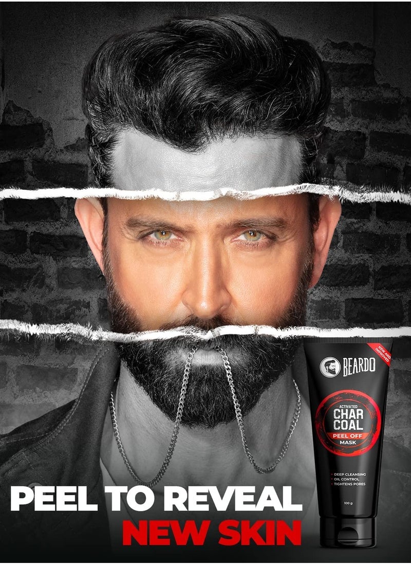 BEARDO - Beardo Activated Charcoal Peel Off Mask for Men 100g Charcoal Face Mask for Glowing Skin Detoxifying Facial Kit for Men Peel Off Mask Men For Oily and Dirt free skin - Image 1