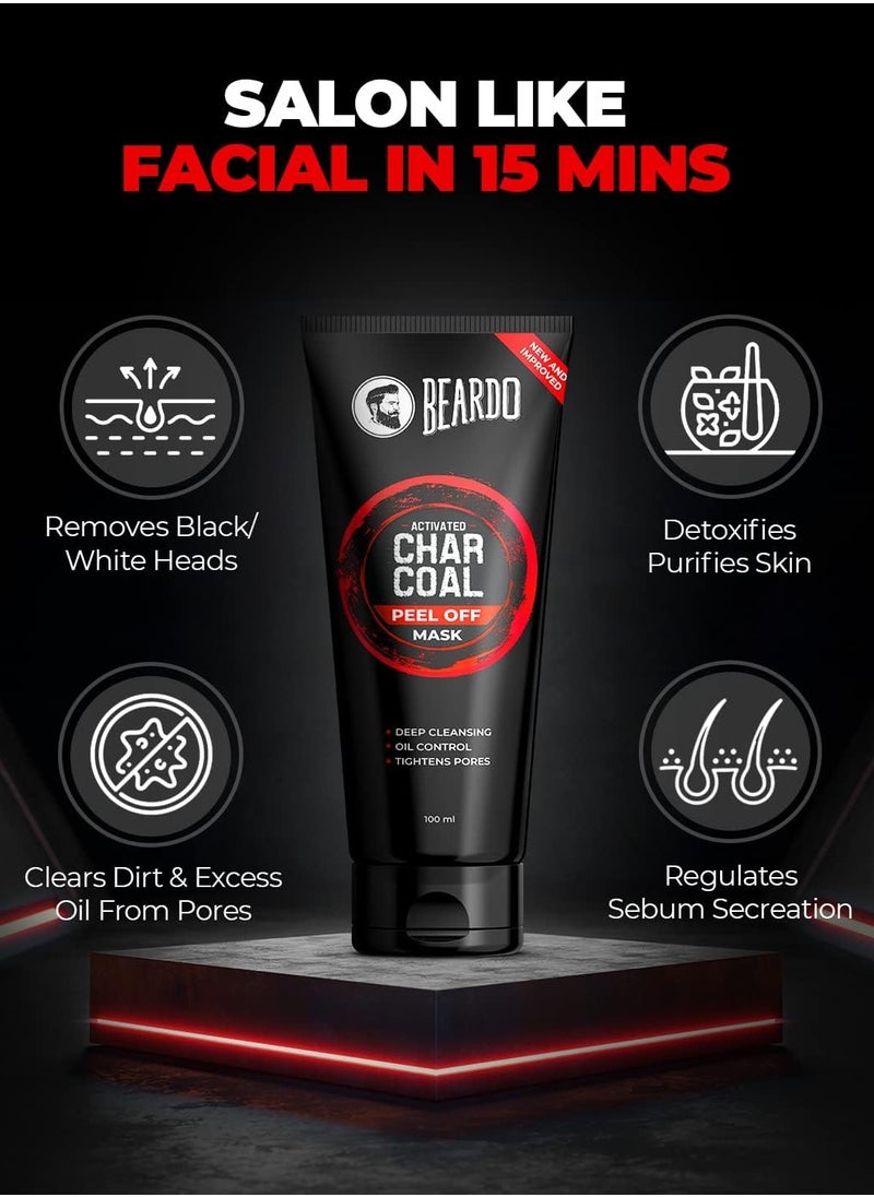 BEARDO - Beardo Activated Charcoal Peel Off Mask for Men 100g Charcoal Face Mask for Glowing Skin Detoxifying Facial Kit for Men Peel Off Mask Men For Oily and Dirt free skin - Image 1