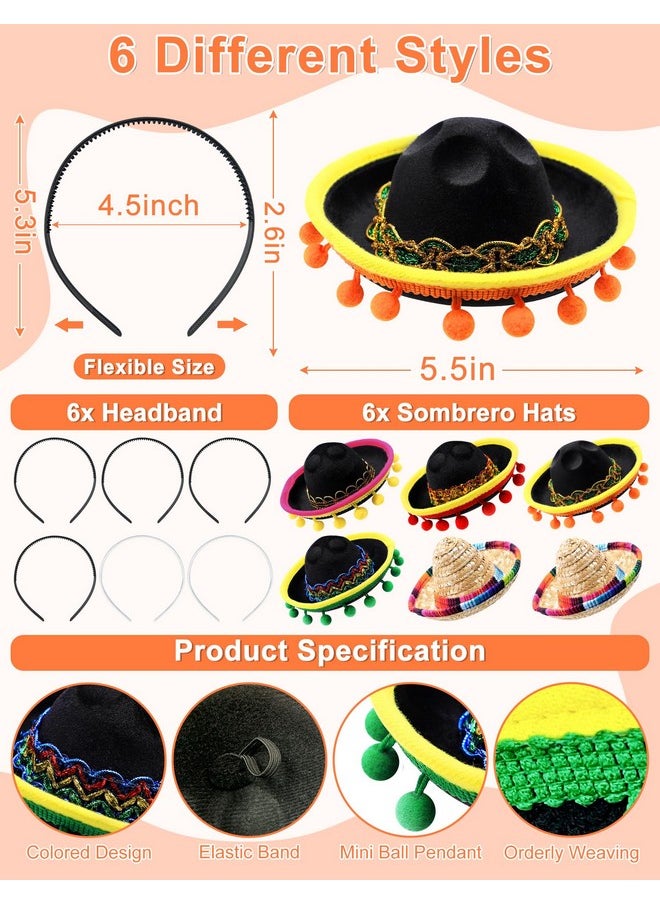 Camlinbo Camlinbo 6 Pack Fiesta Sombrero Hats, Sombrero Headband Fabric Straw Hats for Fiesta Mexican Theme Luau Party Favors  - Image 2