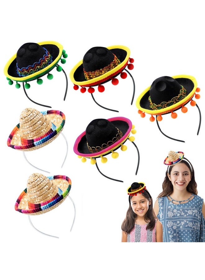 Camlinbo Camlinbo 6 Pack Fiesta Sombrero Hats, Sombrero Headband Fabric Straw Hats for Fiesta Mexican Theme Luau Party Favors  - Image 1