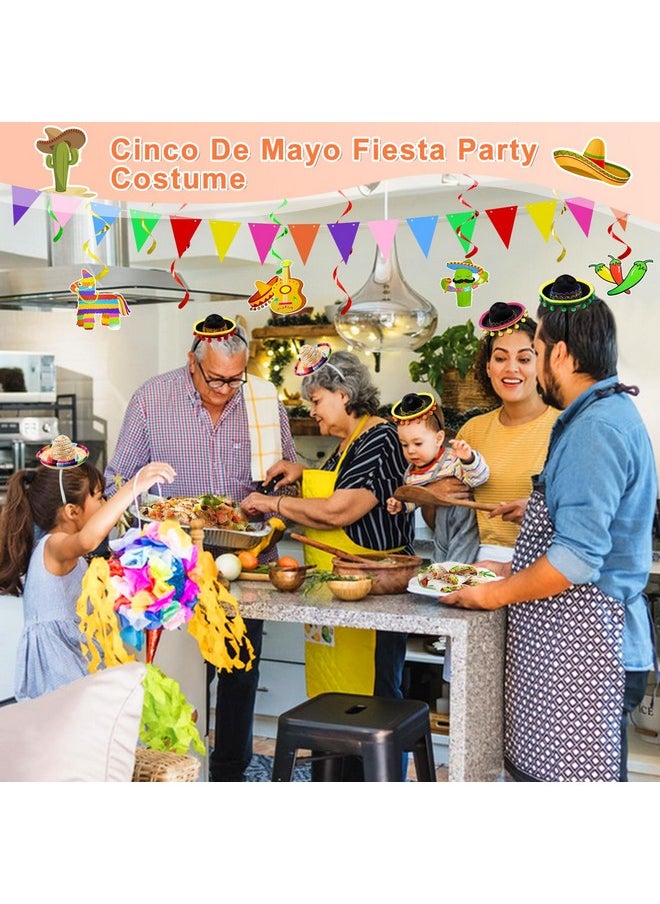 Camlinbo Camlinbo 6 Pack Fiesta Sombrero Hats, Sombrero Headband Fabric Straw Hats for Fiesta Mexican Theme Luau Party Favors  - Image 4