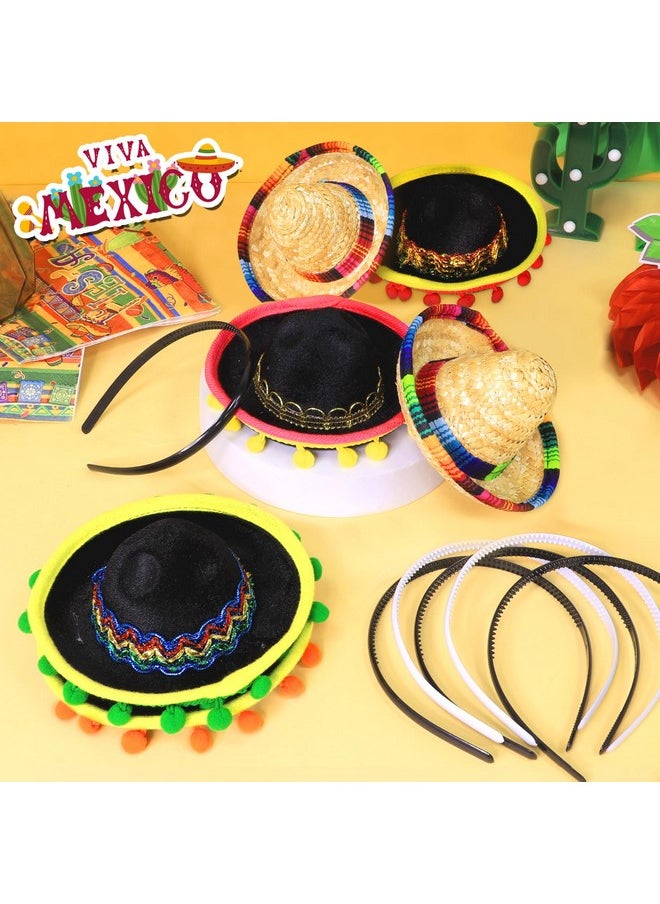 Camlinbo Camlinbo 6 Pack Fiesta Sombrero Hats, Sombrero Headband Fabric Straw Hats for Fiesta Mexican Theme Luau Party Favors  - Image 5