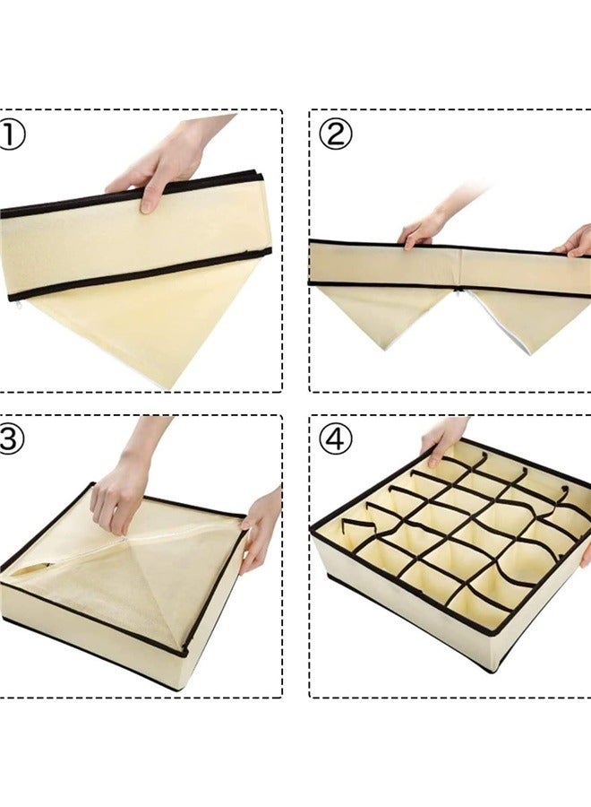 4-Piece Simplized Closet Underwear Organizers Set Beige，4 PCS Drawer Organizer, Wardrobe Clothes Storage Organizer Box, Underwear Bra Organizer Closet Drawer Divider for Skirts Socks Bras Panties & Scarf, Home storage  - Image 2