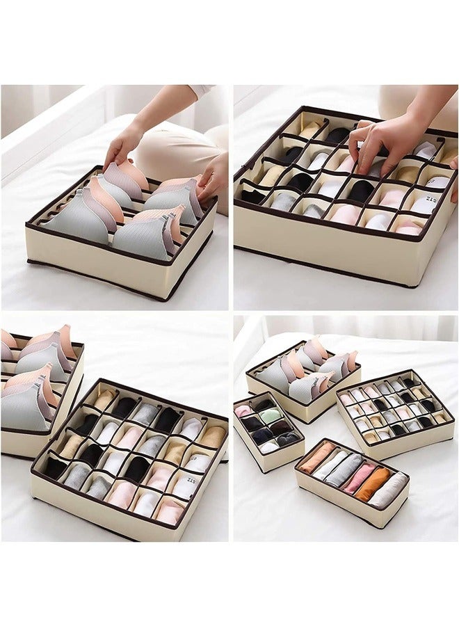 4-Piece Simplized Closet Underwear Organizers Set Beige，4 PCS Drawer Organizer, Wardrobe Clothes Storage Organizer Box, Underwear Bra Organizer Closet Drawer Divider for Skirts Socks Bras Panties & Scarf, Home storage  - Image 3