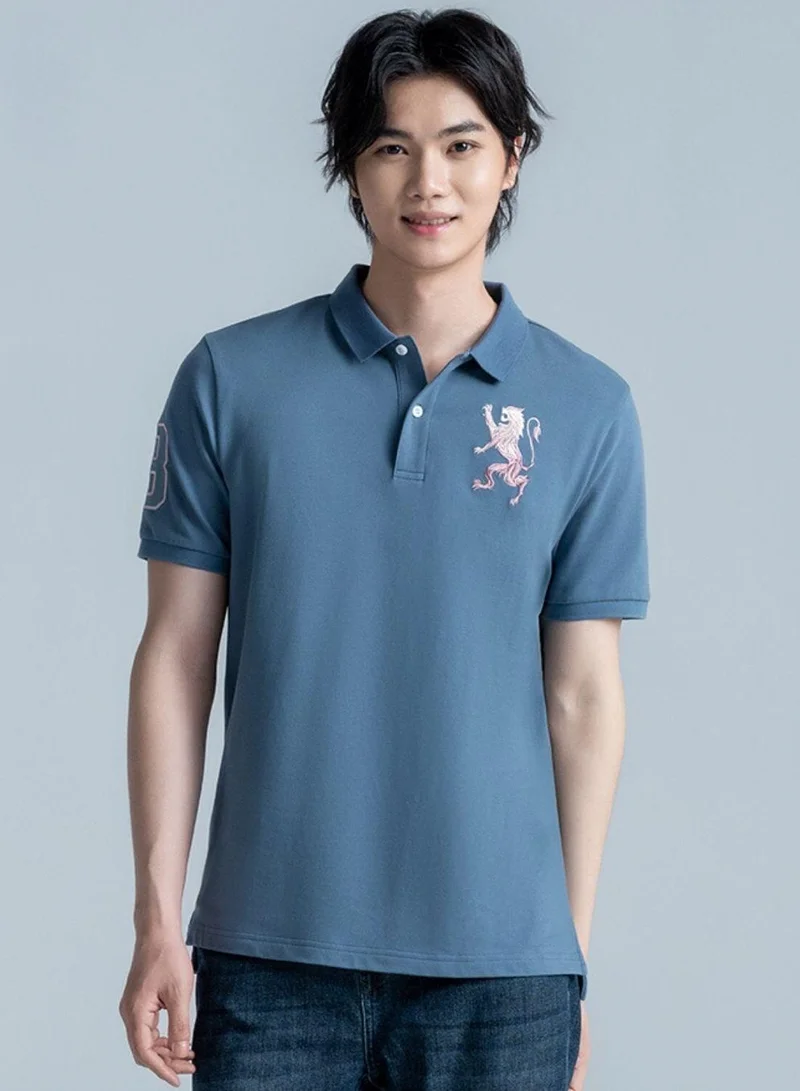 GIORDANO Men's 3D Lion Polo: Slim Fit, Bold Embroidery, Premium Pique