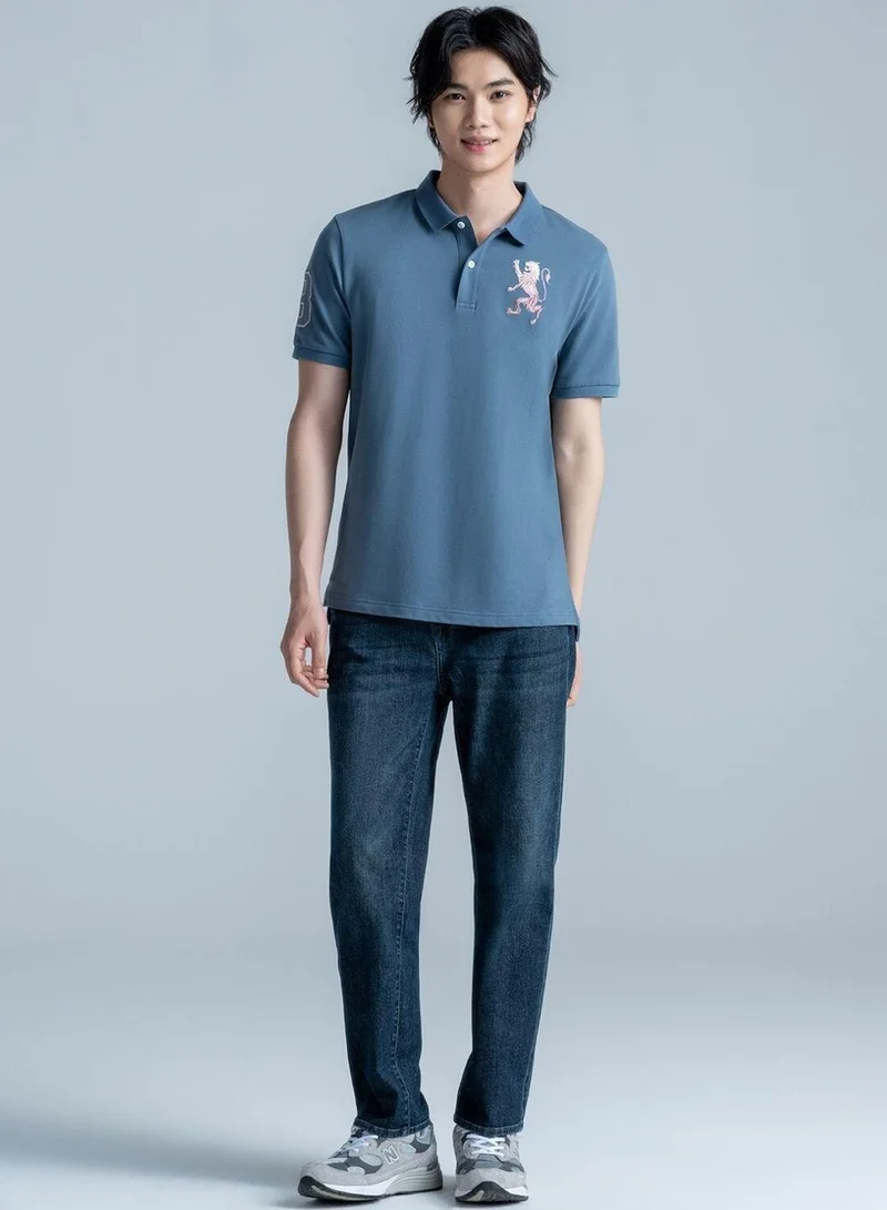 GIORDANO Men's 3D Lion Polo: Slim Fit, Bold Embroidery, Premium Pique