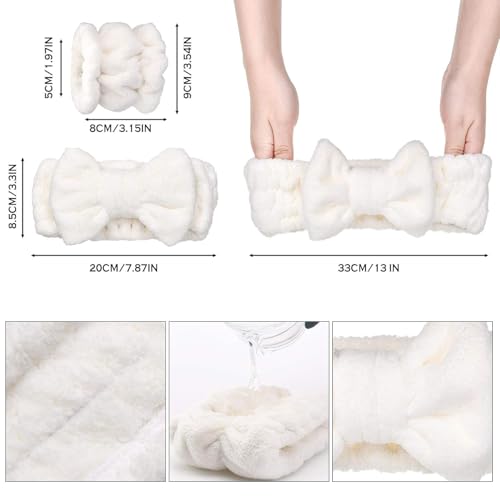 PiyuBind 1 Set Spa Headband Wrist Washband Face Wash Set, Include 1 Microfiber Headband and 2 Wrist Washband for Women Girls Prevent Liquids from Spilling Down Your Arms (Warm-White) - Image 2