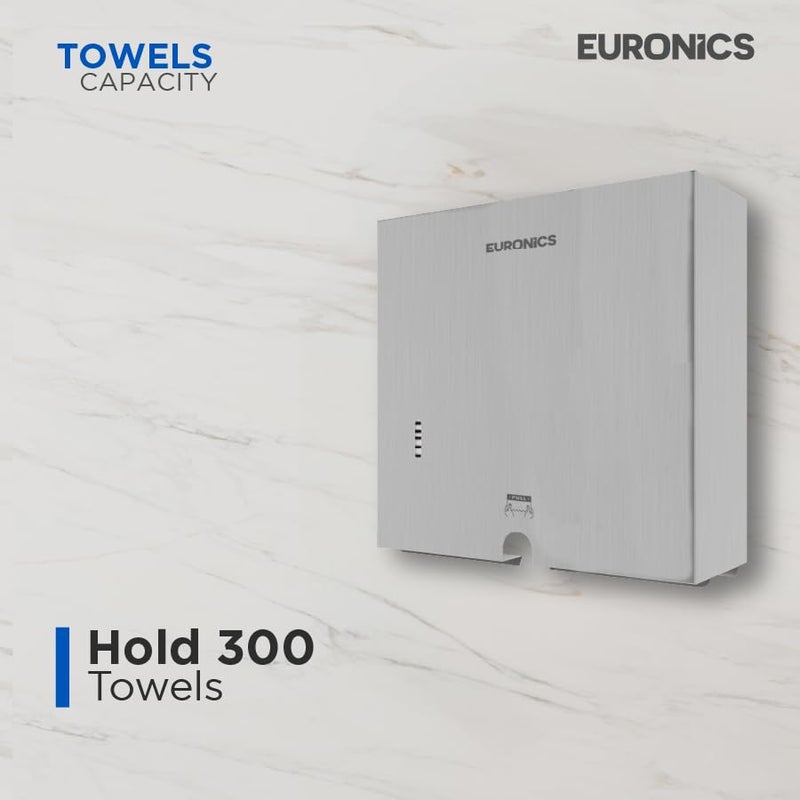 Euronics EP02 Stainless Steel Paper Towel Dispenser (Small) – Wall Mount 304-Grade Steel | Holds 300 C-Fold/Multifold Towels | Compact, Durable & Hygienic | for Commercial Washrooms - Image 3