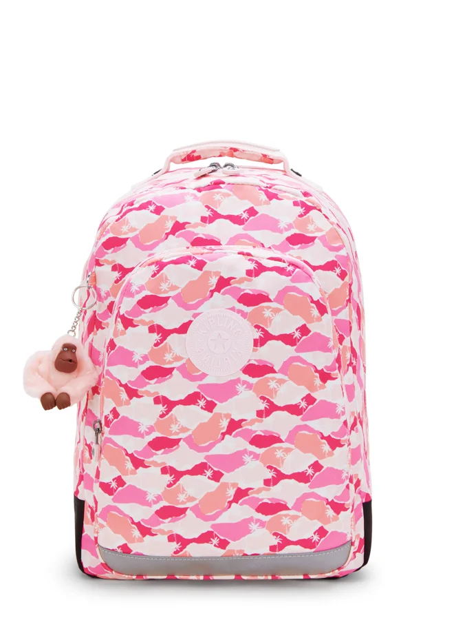 kipling Class Room Pink Palm Large Backpack (With Laptop Compartment) I7090-1Bv