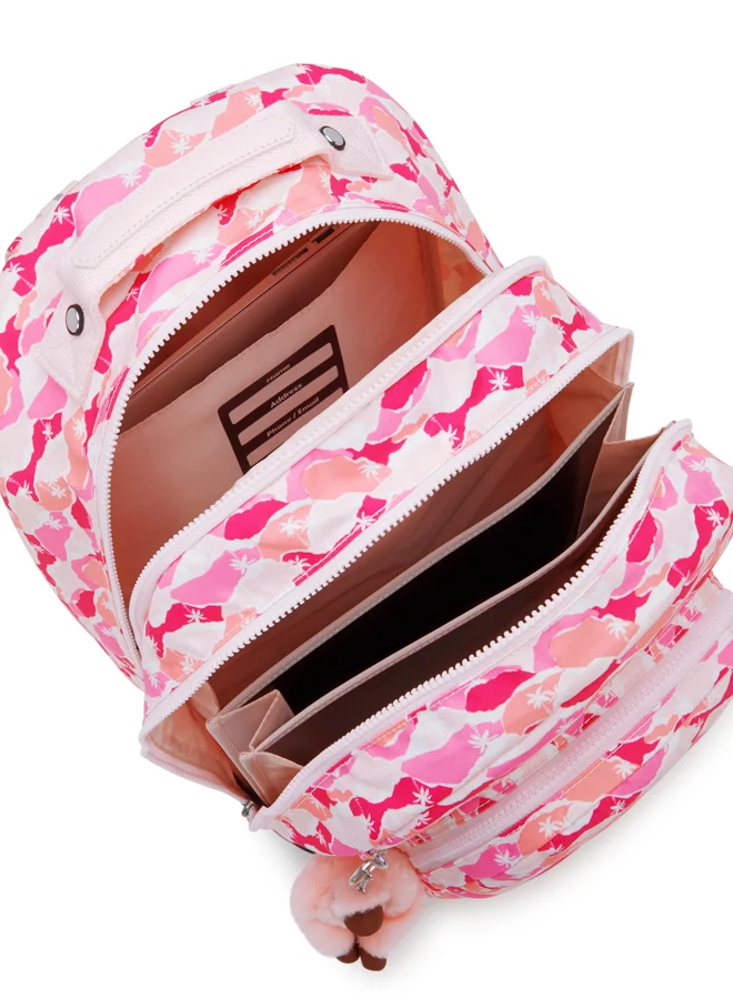 kipling Class Room Pink Palm Large Backpack (With Laptop Compartment) I7090-1Bv