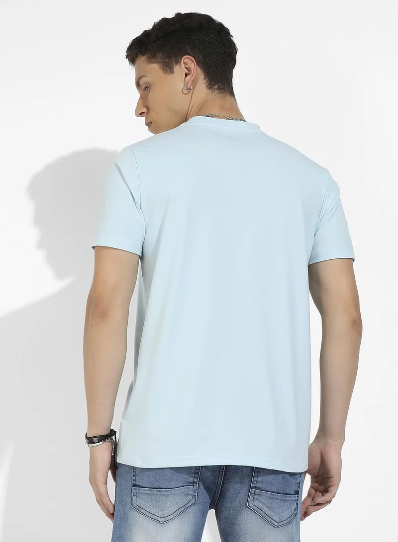Campus Sutra Men's Icy Blue Basic Regular Fit T-Shirt