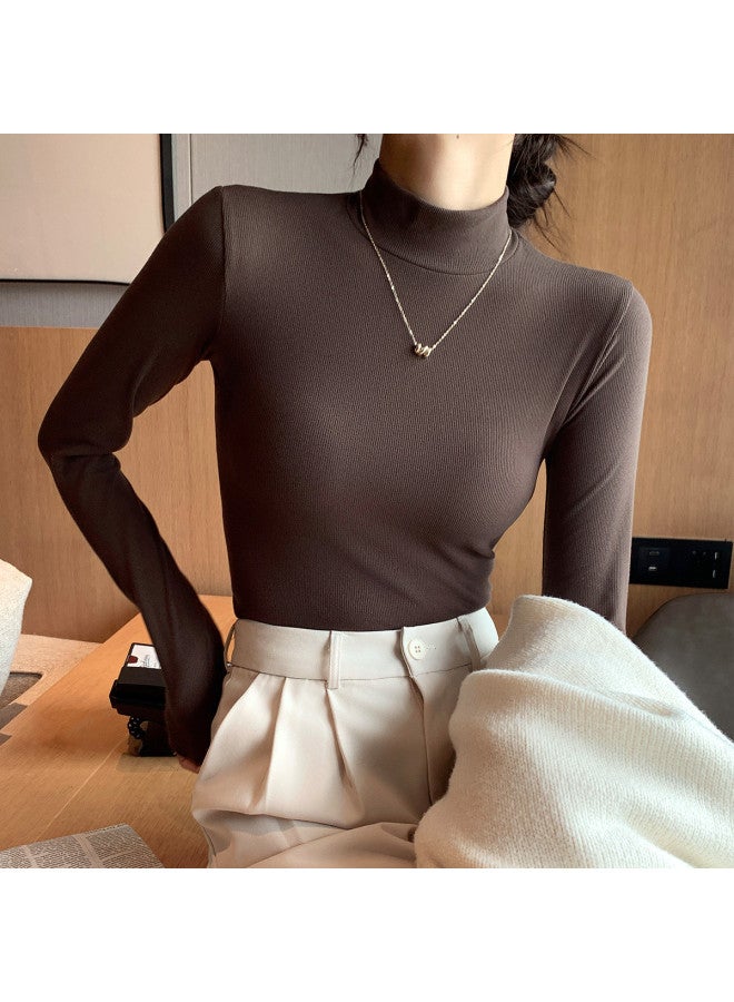 Modal Women'S Solid Color Semi-High Neck Top For Spring And Autumn, Premium Feel, Can Be Worn Alone Or As A Base Layer - Image 5