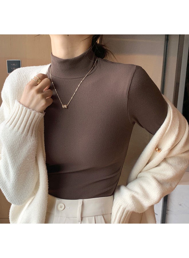 Modal Women'S Solid Color Semi-High Neck Top For Spring And Autumn, Premium Feel, Can Be Worn Alone Or As A Base Layer - Image 3