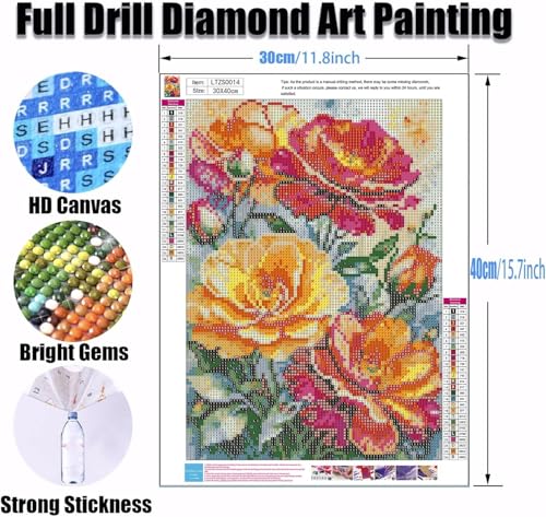 Ekuxom Flower Diamond Art Kits for Adults, Diamond Art Painting Kits Flowers, 5D Full Drill Diamond Painting Flowers Diamond Art for Home Wall Decor 12x16inch - Image 2