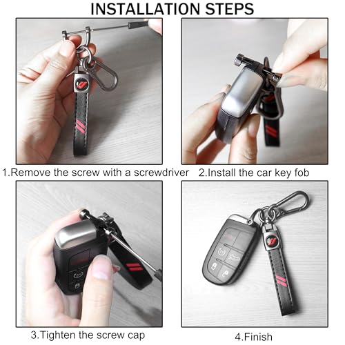 YOSRTER 2PCs Leather Keychain for Dodge Charger Durango Challenger Journey Accessories Aluminium alloy Key Chain with key Ring Key Fob Holder Universal Fit to All Dodge Cars（Red Trim） - Image 5