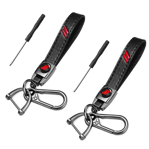 YOSRTER 2PCs Leather Keychain for Dodge Charger Durango Challenger Journey Accessories Aluminium alloy Key Chain with key Ring Key Fob Holder Universal Fit to All Dodge Cars（Red Trim） - Image 1