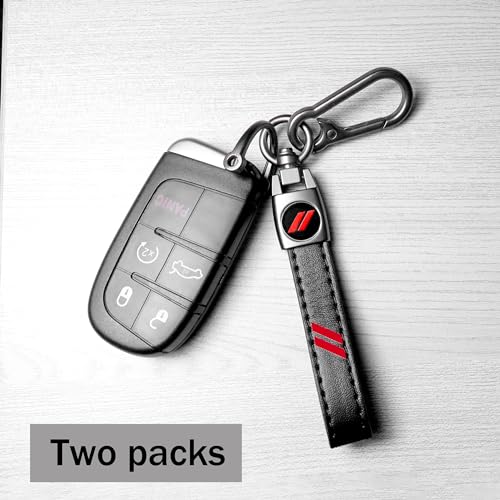 YOSRTER 2PCs Leather Keychain for Dodge Charger Durango Challenger Journey Accessories Aluminium alloy Key Chain with key Ring Key Fob Holder Universal Fit to All Dodge Cars（Red Trim） - Image 2