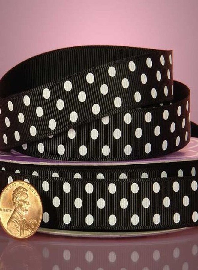 Paper Mart Black And White Polka Dots Grosgrain Ribbon, 3/8" X 25Yd