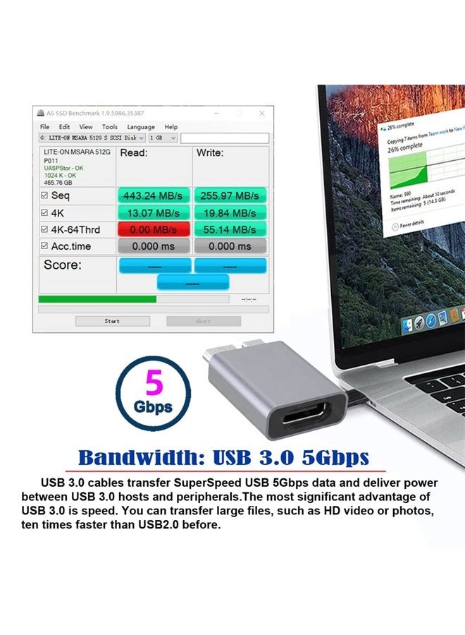 Cablecc محول بيانات USB-C USB 3.1 نوع C أنثوي إلى USB 3.0 ذكر ميكرو 10Gbps للطاقة لقرص SSD للكمبيوتر المحمول - Image 4