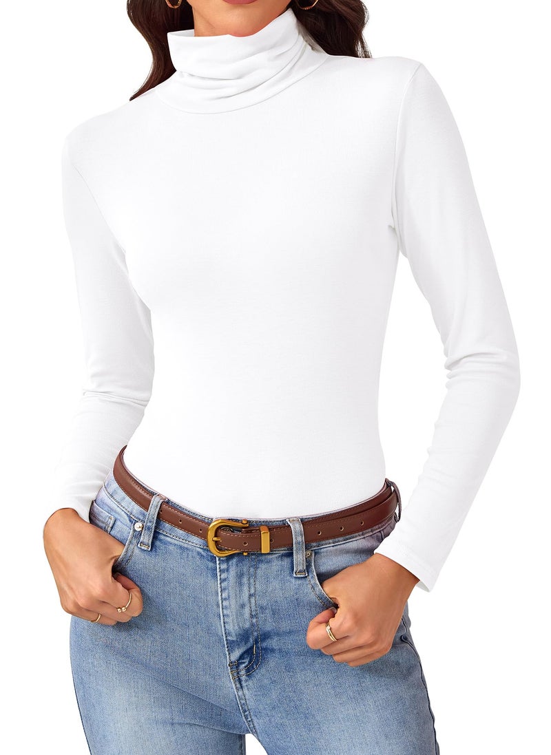 ACIEMR Long Sleeve Shirts for Women - Stretchy Turtleneck Tops, Fall Winter Slim Fit Base Layer Turtle Neck Tee for Office & Daily Outfits White XX-Large - Image 1