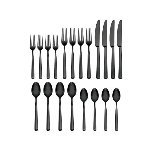 Oneida Silverware Set Ryder Satin Black 20Piece Flatware Set Service For 4 180 Stainless Steel Dishwasher Safe Cutlery Sets Kitchen Utensils Sets Knives Spoons And Forks Black 20 Pieces - Image 3