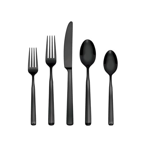 Oneida Silverware Set Ryder Satin Black 20Piece Flatware Set Service For 4 180 Stainless Steel Dishwasher Safe Cutlery Sets Kitchen Utensils Sets Knives Spoons And Forks Black 20 Pieces - Image 1