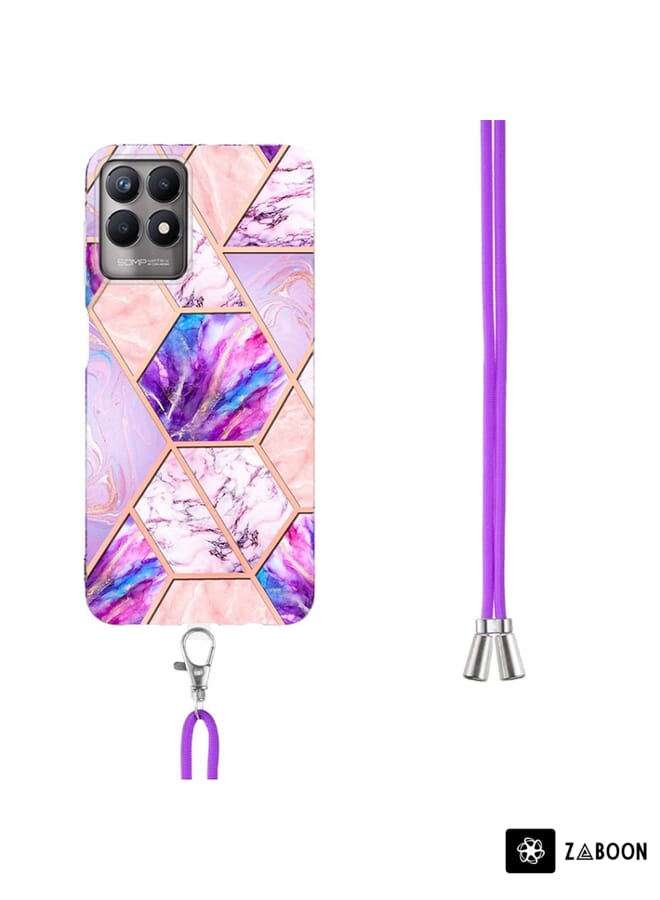 Zaboon Protective Case For OPPO Realme 8i Electroplating Splicing Marble TPU  with Lanyard - Image 3