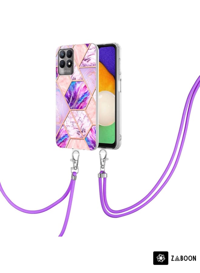 Zaboon Protective Case For OPPO Realme 8i Electroplating Splicing Marble TPU  with Lanyard - Image 2