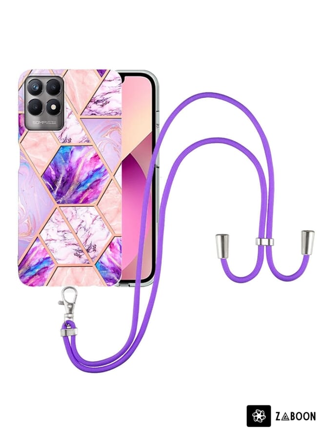 Zaboon Protective Case For OPPO Realme 8i Electroplating Splicing Marble TPU  with Lanyard - Image 1