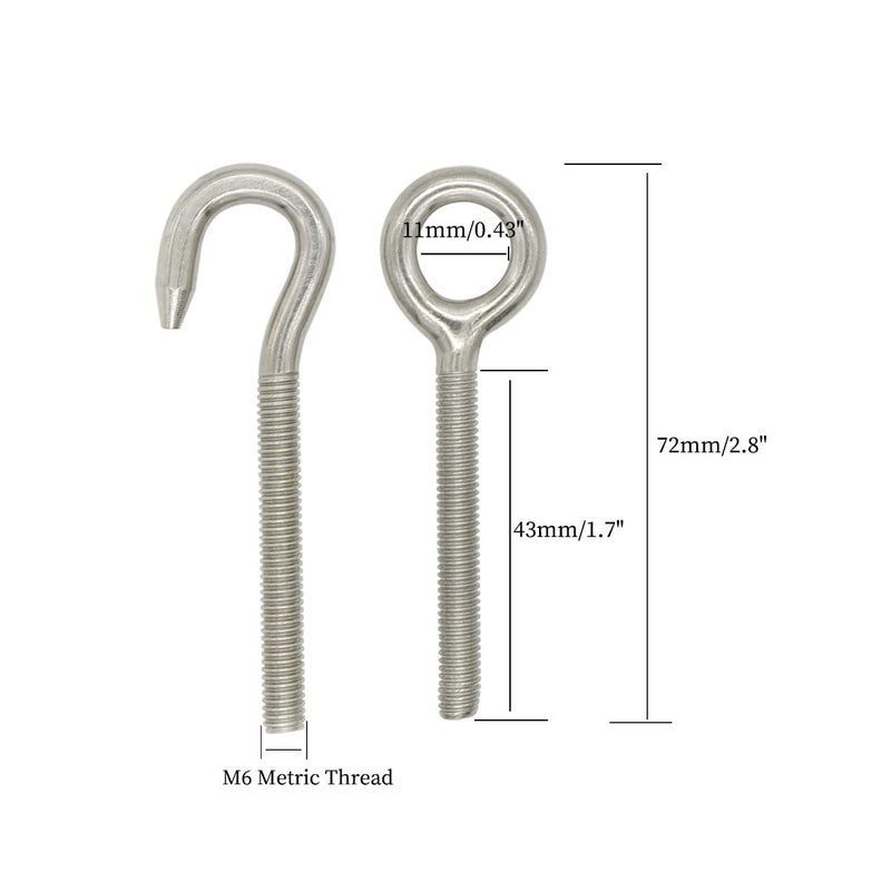Hamineler Hamineler 10PCS M6 Stainless Steel Ring Eye Bolts Hook, Welded Closed Screw Rod Eye Screw Bolts and Bolts Hook with 20 Nuts 40 Washers - Image 2