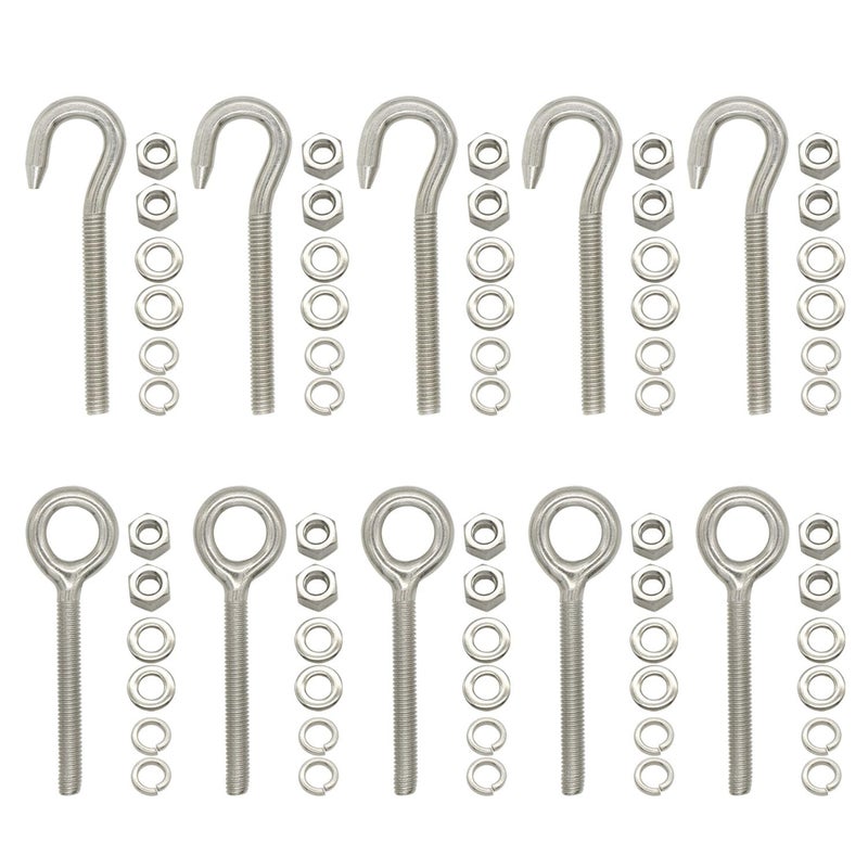 Hamineler Hamineler 10PCS M6 Stainless Steel Ring Eye Bolts Hook, Welded Closed Screw Rod Eye Screw Bolts and Bolts Hook with 20 Nuts 40 Washers - Image 1