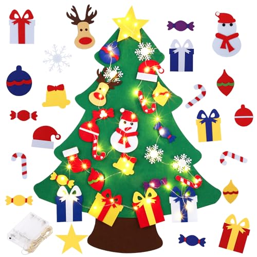 Abakuku 3FT DIY Felt Christmas Tree for Kids with 31pcs Detachable OrnamentsWall Hanging Xmas Christmas Decorations with String Light Batteries Not Included - Image 1