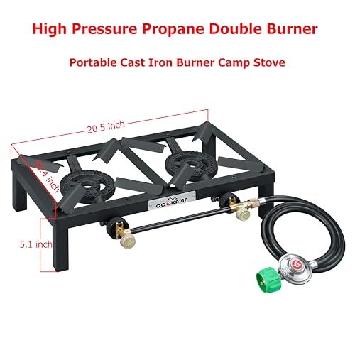 COOKAMP Propane Double Burner Angle Iron Camp Stove with CSA Listed Regulator and 4ft Hose (SA2200) - Image 3