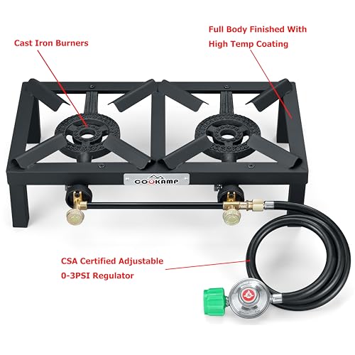 COOKAMP Propane Double Burner Angle Iron Camp Stove with CSA Listed Regulator and 4ft Hose (SA2200) - Image 4