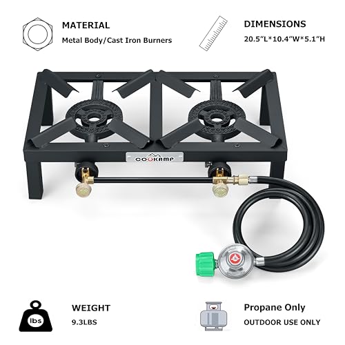 COOKAMP Propane Double Burner Angle Iron Camp Stove with CSA Listed Regulator and 4ft Hose (SA2200) - Image 2