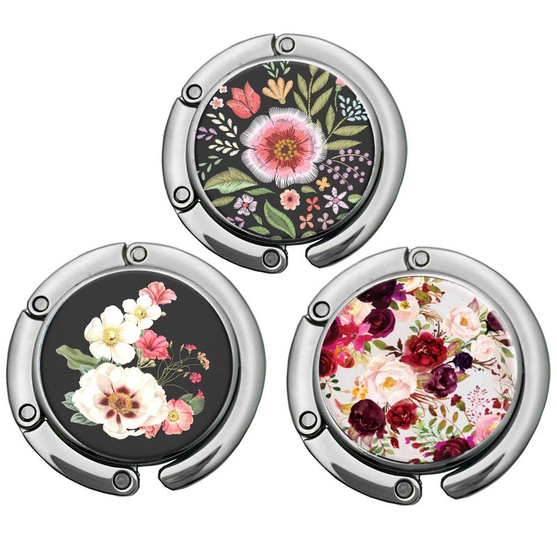 Bosketo Foldable Purse Hook Womens Bag Table Hanger Collection Desk Hooks for Purse (3 Pack Amazing Flower Hook) - Image 1